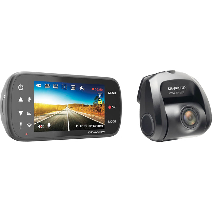 Kenwood 3" 2.0 Megapixel Front& Rear Dash Cam W/ Wireless Link/Built In GPS