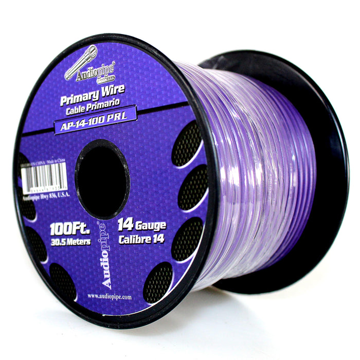 Audiopipe 2 Pack of 14ga 100ft CCA Primary Ground Power Remote Wire Red & Purple