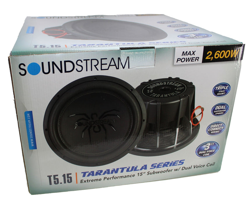 Soundstream 15" 2600W Tarantula T5 Series Dual 4 Ohm Subwoofer T5.154