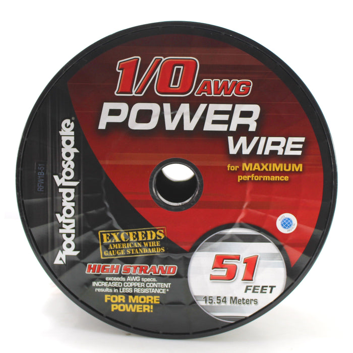 Rockford Fosgate 1/0 AWG 100% Oxygen Free Copper Power/Ground Wire Black Lot