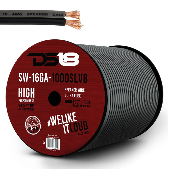 DS18 Car Audio 16 AWG Copper Clad Aluminum CCA Speaker Wire Silver/Black Lot