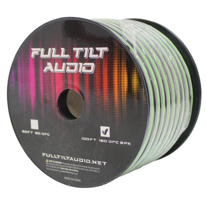 Full Tilt Audio 16GA Tinned Oxygen Free Copper Speaker Wire Lime Green/Black Lot