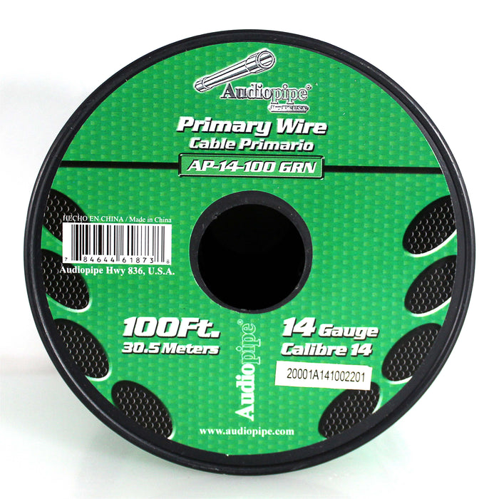 Audiopipe 14 ga 100 ft CCA Stranded Primary Ground Power Remote Wire Spool Green