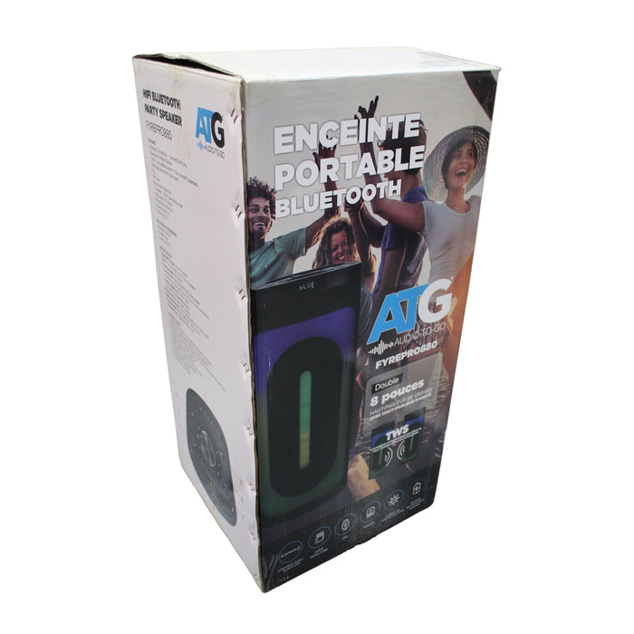 ATG FyrePro880 RGB Bluetooth Party/Karaoke Portable Speaker 2x 2-way 8" Woofers
