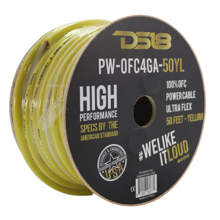 DS18 Car Audio 4 AWG 100% Oxygen Free Copper Power/Ground Wire Yellow Lot