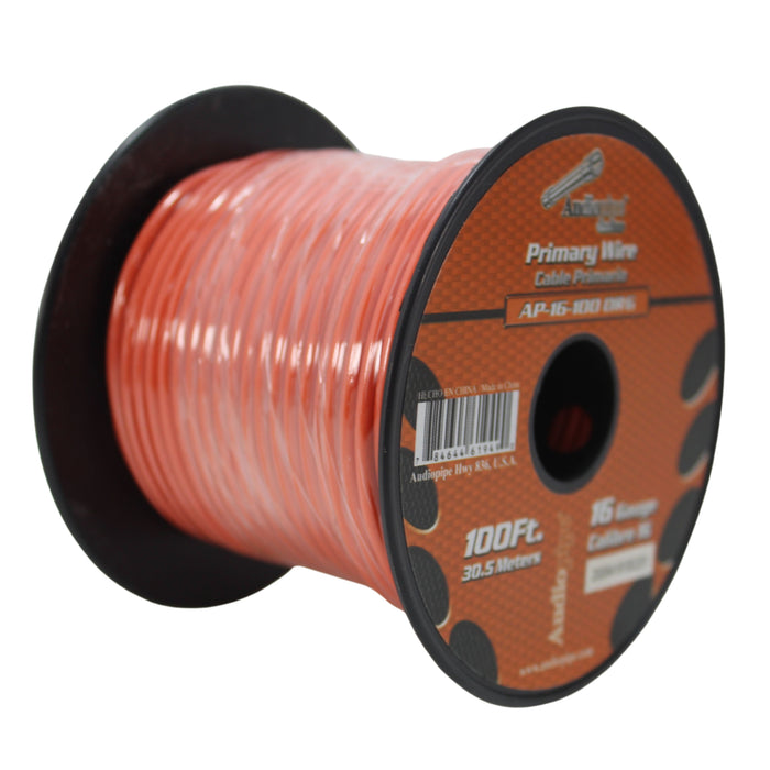 Audiopipe 16 Ga 100 ft Spool of CCA Primary Speaker Wire Orange 16-100-ORG