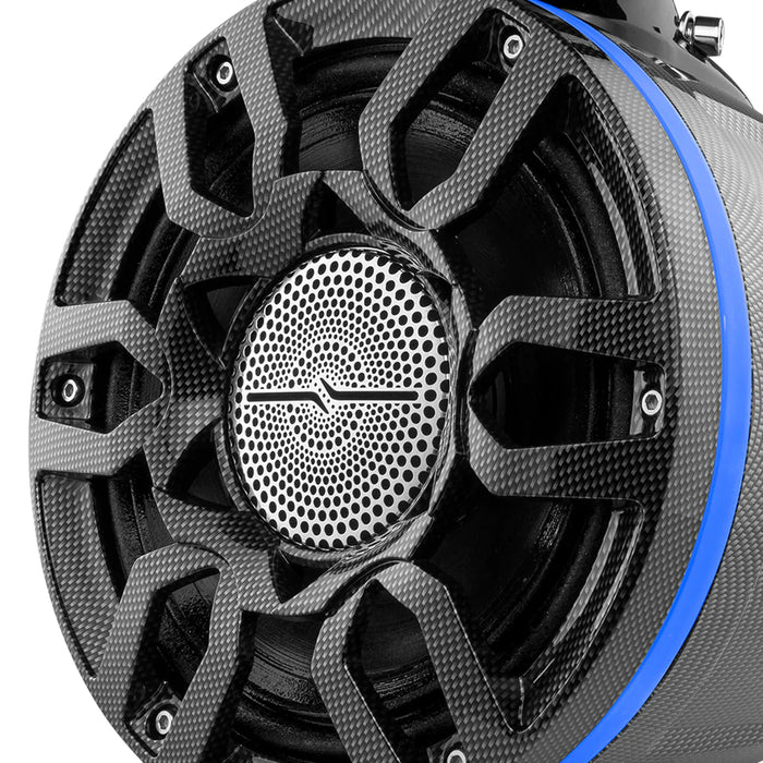 Pair of DS18 8" 500W Wake Tower Marine Speakers RGB LED Carbon Fiber w/ Covers