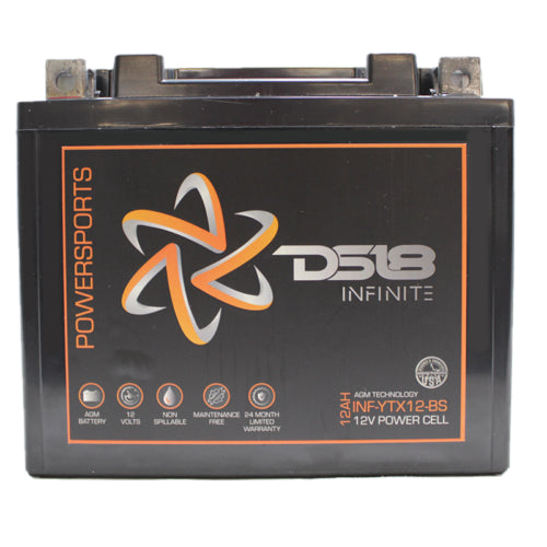 DS18 12V Moto Powersports Battery 450W 12 Amp Hours AGM INFINITE INF-YTX12-BS