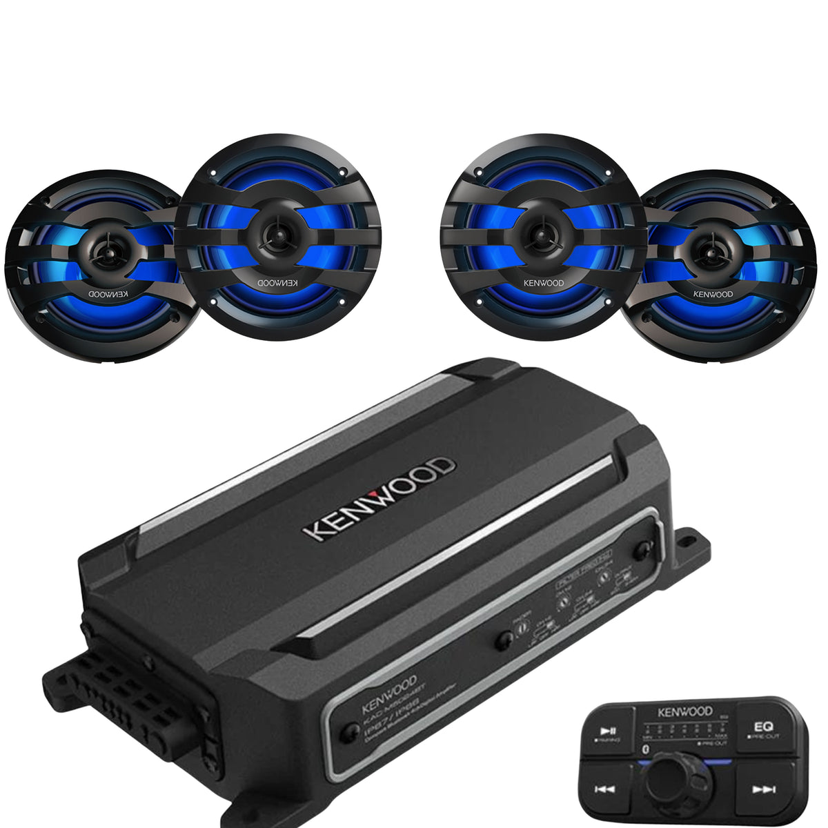 Kenwood 4 Channel 600W Bluetooth Amplifier W/ 2 Pair of 6.5" LED Marin
