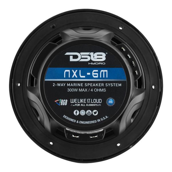 DS18 MRX150 Marine Radio w/ Black 6.5" HYDRO 600W 4Ohm 2-Way RGB Speakers NXL-6M