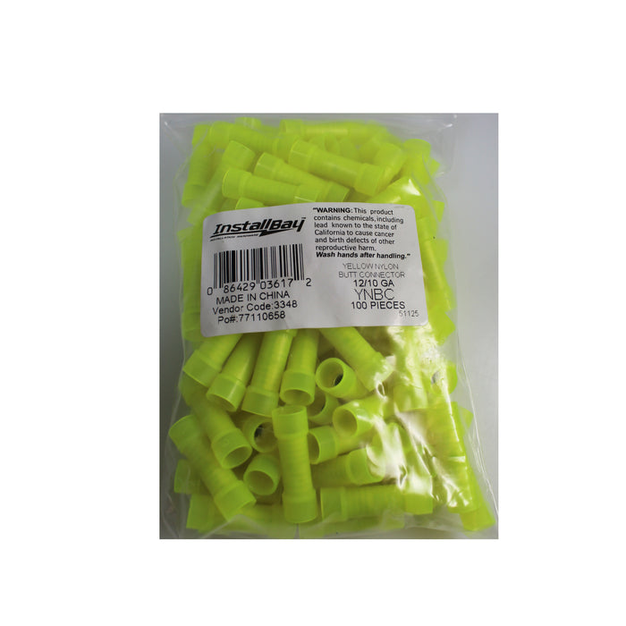 Install Bay Yellow Nylon Butt Crimping Connectors 500 Pack 10-12 Ga YNBC