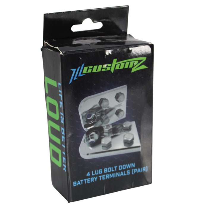 ILL Customz 4 Lug Style Aluminum Bolt Down Battery Terminals (Pair) 4-LUG-BD