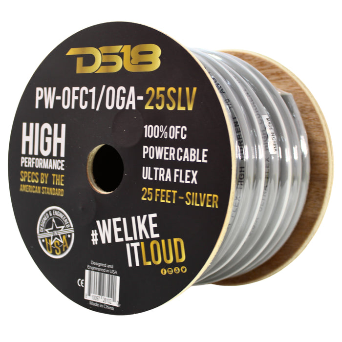 DS18 DS-PWOFC-0GASL Ultra Flex 100% OFC 0GA Ground Power Cable Wire Silver Lot