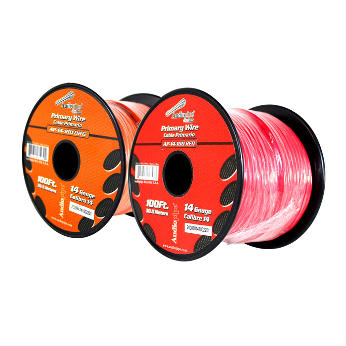 Audiopipe 2 Pack of 14ga 100ft CCA Primary Ground Power Remote Wire Red & Orange