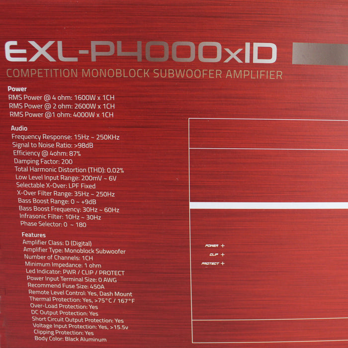 DS18 1 Channel Korean Amplifier Class D Full Range w/ Bass Knob EXL-P4000X1D